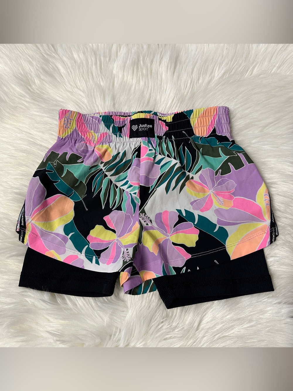 Justice Girl Floral Athletic Shorts with Black Underlayer Pants